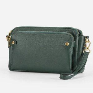 NWT Dark Green Crossbody Leather Shoulder Bag